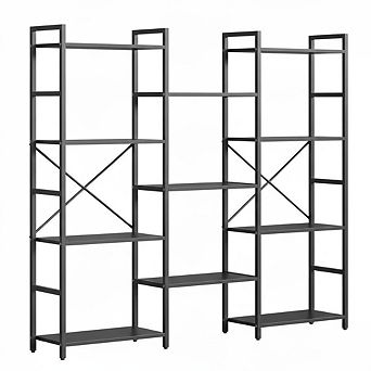 Large Bookcase with 11 Open Shelves, Industrial Wood and Metal Book Shelves for Bedroom