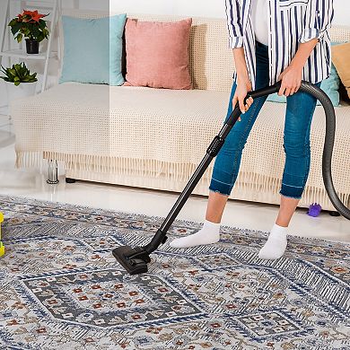 Bordered Area Rug Non Shedding Stain Resistant Medium Pile