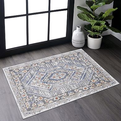 Bordered Area Rug Non Shedding Stain Resistant Medium Pile
