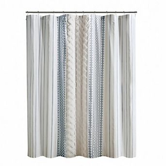 Printed Cotton Shower Curtain with Chenille Trim