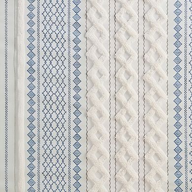 Printed Cotton Shower Curtain with Chenille Trim