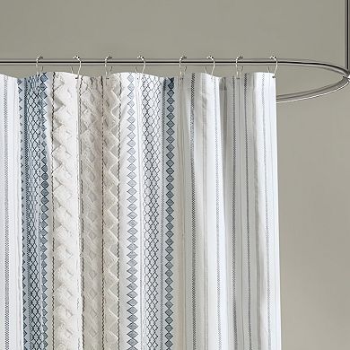 Printed Cotton Shower Curtain with Chenille Trim