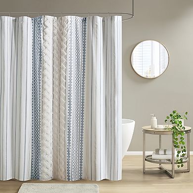 Printed Cotton Shower Curtain with Chenille Trim