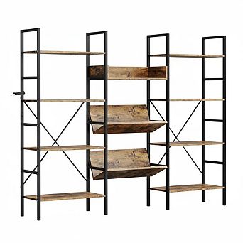 Large Bookshelf with Shelves, Rustic Industrial Style Storage Display Case, 4 tier Standing Shelf