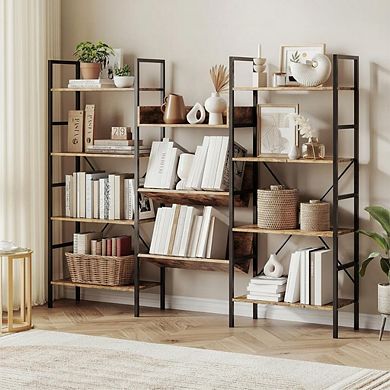 Large Bookshelf with Shelves, Rustic Industrial Style Storage Display Case, 4 Tier Standing Shelf