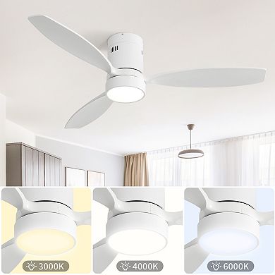 LOVMOR 52 Inch Flush Mount Wood Ceiling Fan 6 Speed Remote Reversible DC Motor