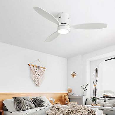 LOVMOR 52 Inch Flush Mount Wood Ceiling Fan 6 Speed Remote Reversible DC Motor