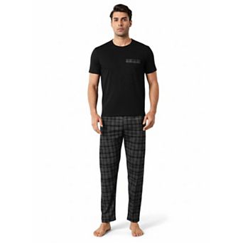 2 pc Men's Plaid Pocket Short Sleeve Pajama Set