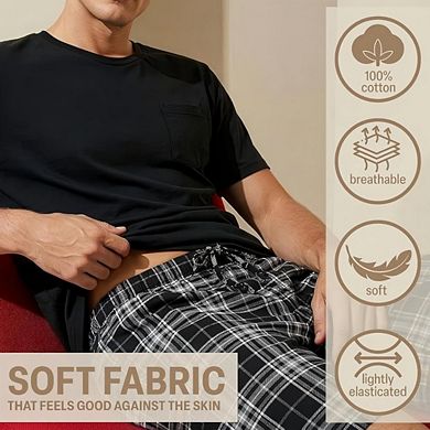 2pcs Men's Plaid Pocket Short Sleeve Pajama Set