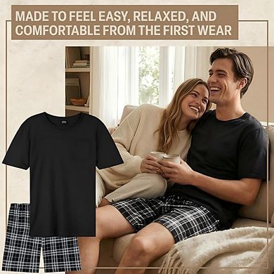 2pcs Men's Plaid Pocket Short Sleeve Pajama Set