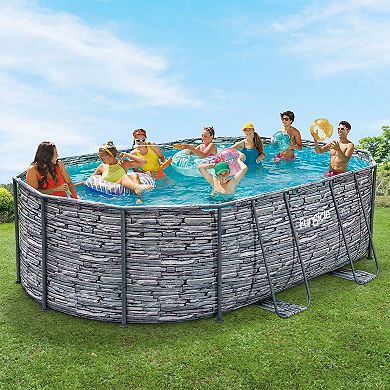 Funsicle Oval Oasis Designer Above Ground Pool Stone Slate, 16ft