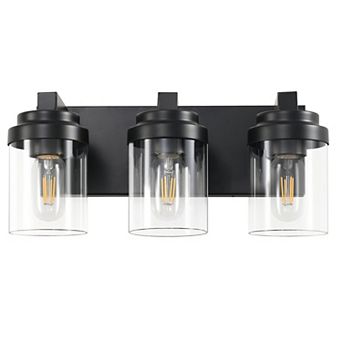15.7 in 3-Light Matte Black Wall Sconce with Clear Glass Shade