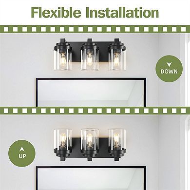 15.7 in. 3-Light Matte Black Wall Sconce with Clear Glass Shade