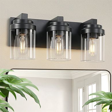 15.7 in. 3-Light Matte Black Wall Sconce with Clear Glass Shade