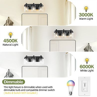 15.7 in. 3-Light Matte Black Wall Sconce with Clear Glass Shade