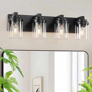 24.1 in. 4-Light Matte Black Wall Sconce with Clear Glass Shade