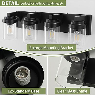 24.1 in. 4-Light Matte Black Wall Sconce with Clear Glass Shade