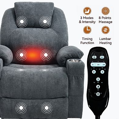 Merax 350LB Chenille Power Lift Recliner Chair 8 Point Massage & Lumbar Heating