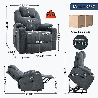 Merax 350LB Chenille Power Lift Recliner Chair 8 Point Massage & Lumbar Heating