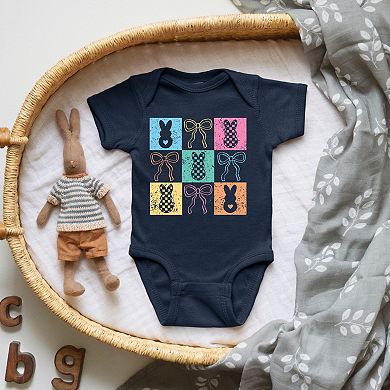 Checkered Bunny Coquette Distressed - Baby Short Sleeve Graphic Bodysuit