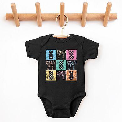 Checkered Bunny Coquette Distressed - Baby Short Sleeve Graphic Bodysuit