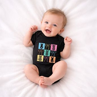 Checkered Bunny Coquette Distressed - Baby Short Sleeve Graphic Bodysuit