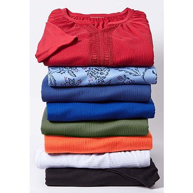 Catherines Women's Plus Size Knit Gauze Crochet 3/4 Sleeve Top