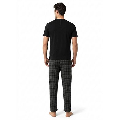 2pcs Men's Plaid Pocket Short Sleeve Pajama Set