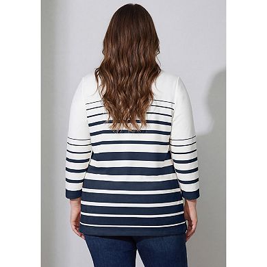 Jessica London Women's Plus Size Stretch Cotton Lace-Up Boatneck Tunic