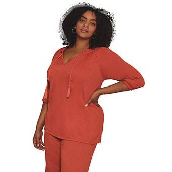 Avenue Women's Plus Size Gauze Peasant Tunic