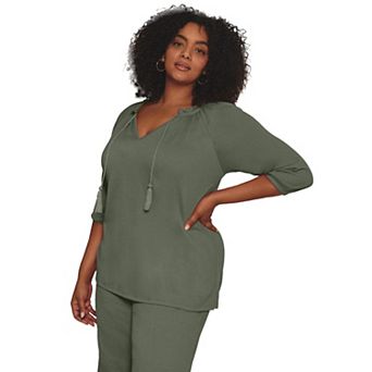 Avenue Women's Plus Size Gauze Peasant Tunic