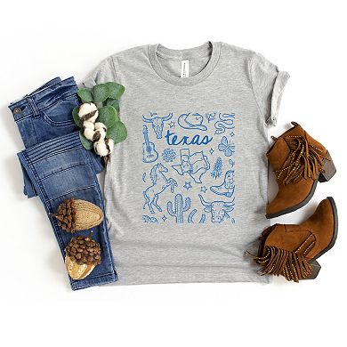 Texas Sketched Collage - Youth Short Sleeve Graphic T-Shirt