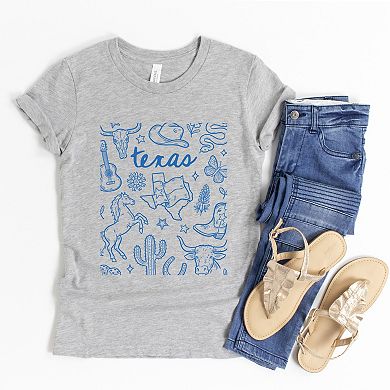 Texas Sketched Collage - Youth Short Sleeve Graphic T-Shirt