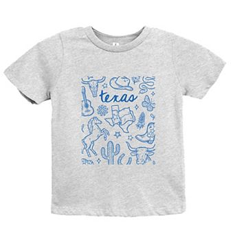 Texas Sketched Collage - Youth Short Sleeve Graphic T-Shirt