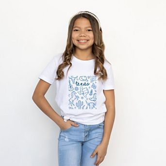 Texas Sketched Collage - Youth Short Sleeve Graphic T-Shirt