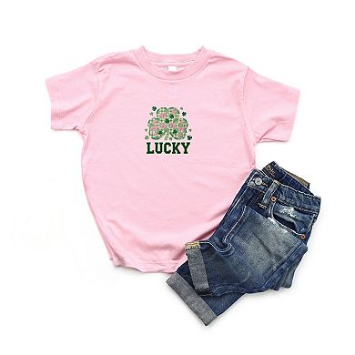 Lucky Varsity Coquette Patchwork Print - Toddler Short Sleeve Graphic T-Shirt