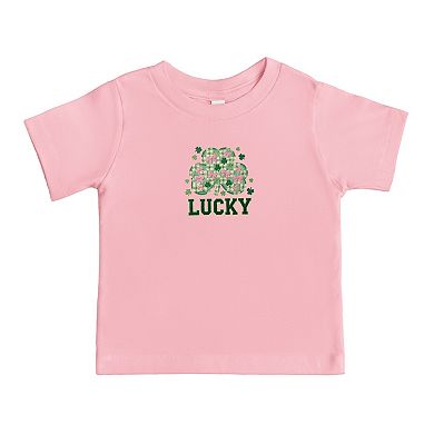 Lucky Varsity Coquette Patchwork Print - Toddler Short Sleeve Graphic T-Shirt