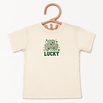 Lucky Varsity Coquette Patchwork Print - Toddler Short Sleeve Graphic T-Shirt