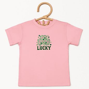 Lucky Varsity Coquette Patchwork Print - Toddler Short Sleeve Graphic T-Shirt