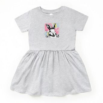 Bunny Square Distressed - Toddler Graphic Dress