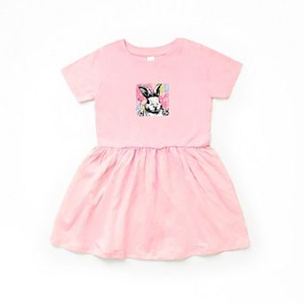 Bunny Square Distressed - Toddler Graphic Dress