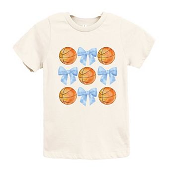 Basketball and Blue Bows Watercolor - Youth Short Sleeve Graphic T-Shirt