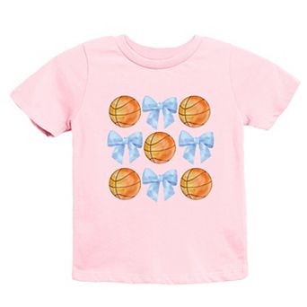 Basketball and Blue Bows Watercolor - Youth Short Sleeve Graphic T-Shirt