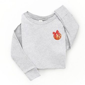 Watercolor Basketball Collage Coquette Front And Back Design - Youth Long Sleeve Graphic T-Shirt
