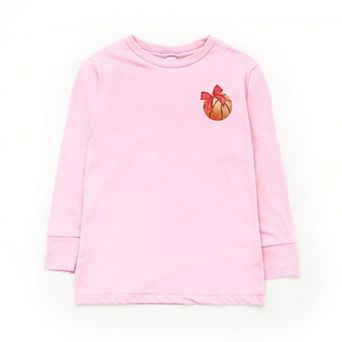 Watercolor Basketball Collage Coquette Front And Back Design - Youth Long Sleeve Graphic T-Shirt