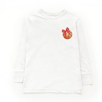 Watercolor Basketball Collage Coquette Front And Back Design - Youth Long Sleeve Graphic T-Shirt