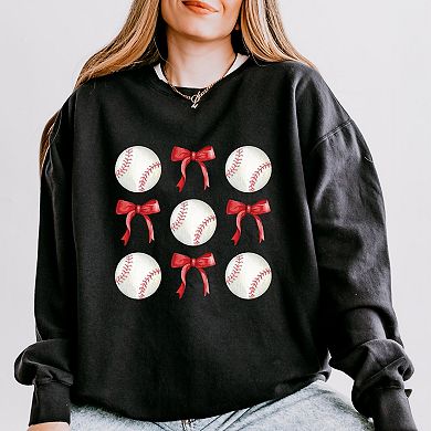 Baseballs and Red Bows Watercolor - Women's Lightweight Garment Dyed Sweatshirt