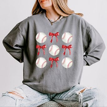 Baseballs and Red Bows Watercolor - Women's Lightweight Garment Dyed Sweatshirt