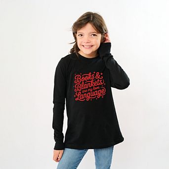 Books & Blankets Are My Love Language - Youth Long Sleeve Graphic T-Shirt