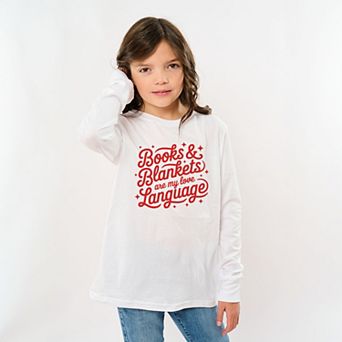 Books & Blankets Are My Love Language - Youth Long Sleeve Graphic T-Shirt